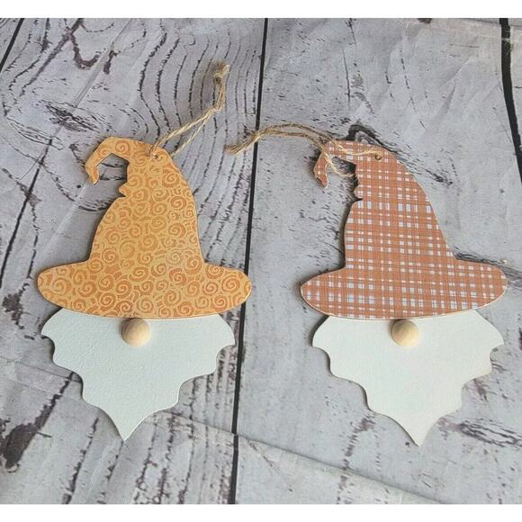Fall Gnome Wood Ornaments Decor Fall Tree Handmade Orange Yellow - Picture 1 of 8